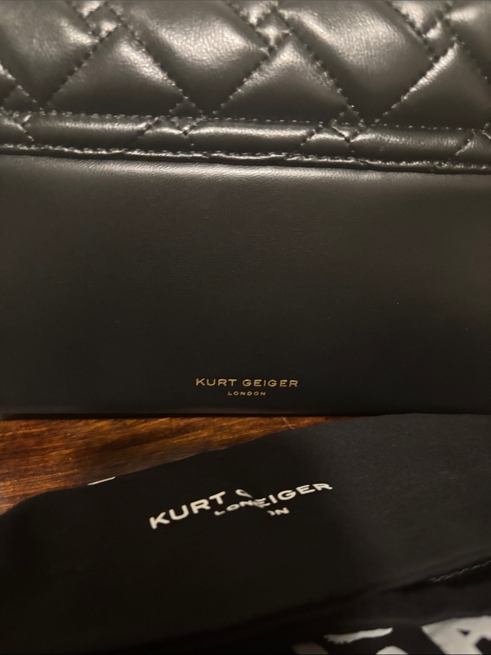 Kurt Geiger Black Quilted Leather Shoulder Bag with Gold Script Logo - Picture 5 of 8